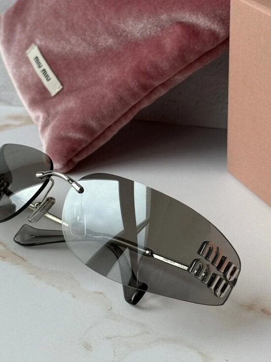 Report NEW Miu Miu MU A51S Mask Sunglasses in Silver Mirror main image 6